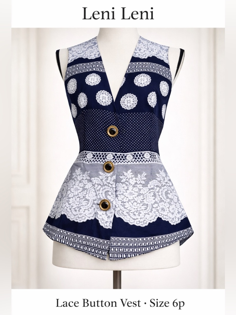 Leni Leni Vintage Blue Printed Vest 80s - 6p